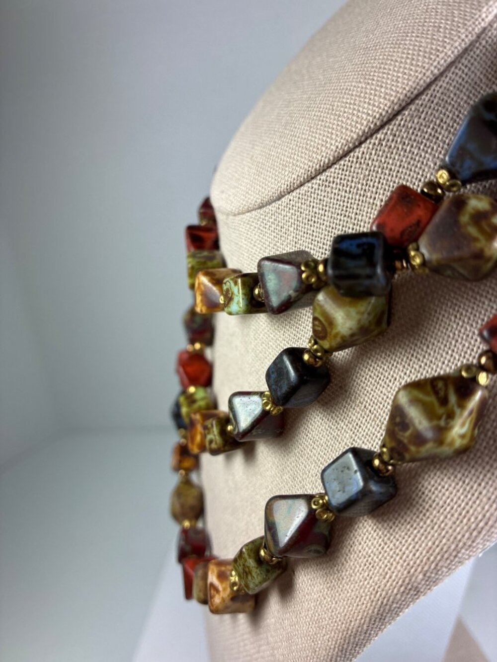 Vintage Long Stone Bead Necklace 46 Inch Earth Tone Boho Jewelry - Picture 2 of 7